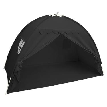 Imagem de KTZCTPCA Barraca de dossel para cama, versátil, blackout para dormir, resistente, grande, espaço de privacidade, quarto com correntes de ar para crianças brincarem (preto)