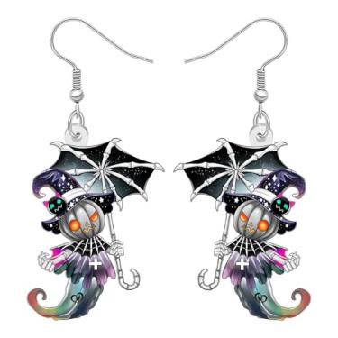 Imagem de NEWEI Brincos pendentes de abóbora fantasma de terror de acrílico para mulheres, design de esqueleto assustador gótico e acessórios de bijuteria de Halloween, Medium, Acrílico Metal, Sem pedra