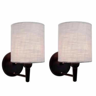 Imagem de Kit-2 Arandela Cilíndrica Md-2009 Base Preto Cúpula Em Tecido 14x15cm Cinza - Bivolt