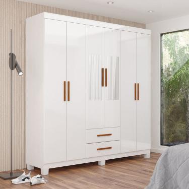 Imagem de Guarda-roupa 6 Portas 2 Gavetas com Espelho e Pés Aurora Branco