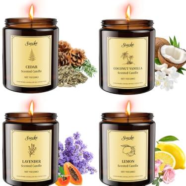 Imagem de SVECKE Pacote com 4 velas perfumadas de 800 ml, velas perfumadas de cera de soja, coco baunilha, cedro, limão, lavanda, velas perfumadas para casa, velas de outono para mulheres, homens, conjunto de