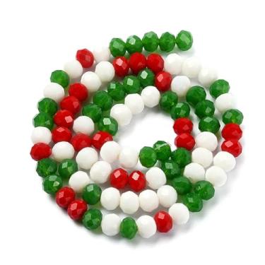 Imagem de Stiesy Contas de vidro de abaco de Natal fio de 6 mm vermelho verde branco contas de cristal de vidro facetado 1 mm orifício para fazer pulseira faça você mesmo artesanato de férias suprimentos de