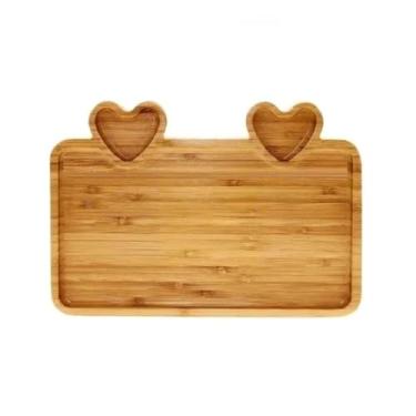 Imagem de Bandeja Petisqueira Coração Em Bambu 3 Divisórias Para Servir