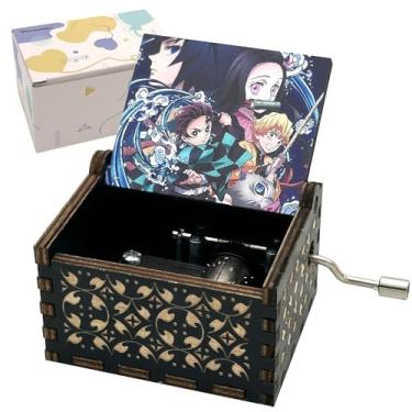 Imagem de Pursuestar Caixa de música de madeira - Mercadoria de Demon Slayer, manivela vintage gravada caixa musical de madeira para fãs de anime, filho, filha, meninos, presente de aniversário de Natal