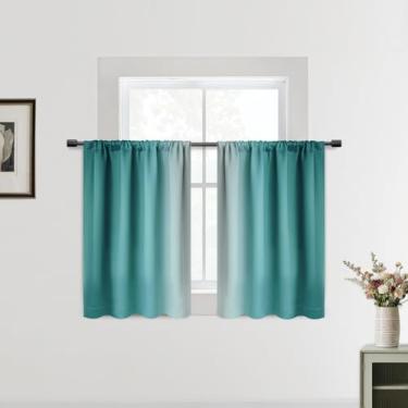 Imagem de SimpleHome Cortinas de janela de cozinha pequenas azul-petróleo sobre a pia – bolso do varão cortinas semicurtas para janela com isolamento térmico para café/trailer/banheiro, 2 painéis, 106,7 x 91,4