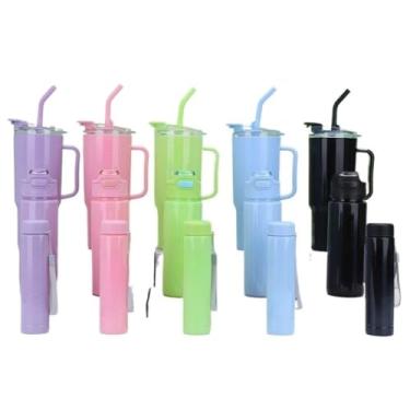 Imagem de Garrafa de Água com Timer, Squeeze Motivacional - Kit 3 pçs, Copo com Adesivos para Lembrar de Beber Água, Garrafa Fitness e Trendy (Cor aleatoria)