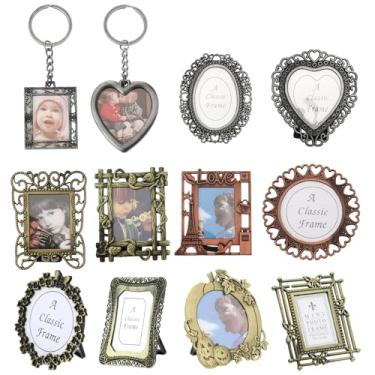 Imagem de Tucnoeu 12 porta-retratos vintage, porta-retratos de 2,5 cm x 3,8 cm, pequenas molduras de metal, mini molduras antigas de 2,5 cm, para mesa e parede, fotos antigas