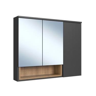 Imagem de Armário Espelheira para Banheiro 3 Portas 1 Nicho Marrom/Grafite Cecília ES9220 - Faema Móveis