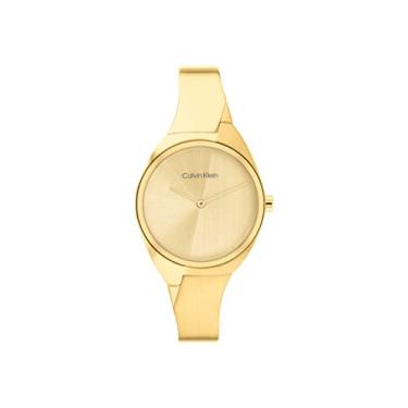 Imagem de Calvin Klein Relógio feminino de quartzo com caixa de aço inoxidável e pulseira, cor: banhado a ouro (modelo: 25200235), Banhado a ouro