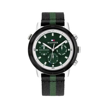 Imagem de Tommy Hilfiger Ocean-Bound Collection for Men - Relógio de pulso esportivo multifuncional para ele - plástico reciclado - resistente à água até 5 ATM/50 metros - Moda premium para uso diário - 44 mm, Verde, Assista