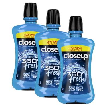 Imagem de Kit 3 Antisséptico Bucal Closeup Ice com Álcool 500ml