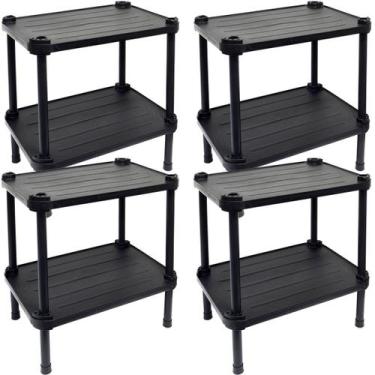 Imagem de 4 Estantes de Plástico Modular Multiuso 2 Prateleiras 1 Torre Preta Mo