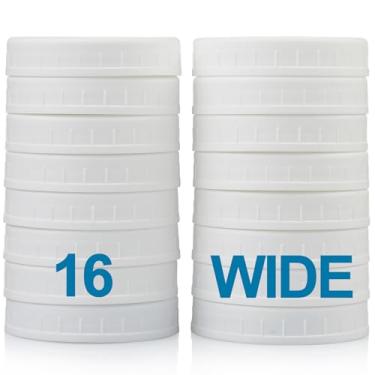 Imagem de AOZITA Tampas de frasco de vidro de boca larga [pacote com 16] para bola, Kerr e mais - Tampas de armazenamento de plástico branco para potes de conserva - à prova de vazamento - Segura para