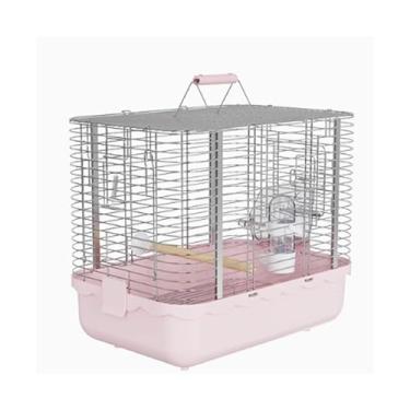 Imagem de Gaiola de pássaro papagaio de aço inoxidável para viagem horizontal grande espaço portátil transporte de pássaros ninho de pássaro (rosa)