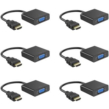 Imagem de YGKSAA Meia dúzia de adaptador HDMI para VGA, conversor unidirecional HDMI para VGA de 6 peças (macho para fêmea), compatível com computadores, desktops, laptops, PCs, monitores, projetores, TVs HD