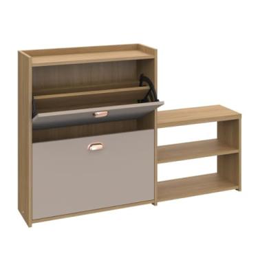 Imagem de Sapateira Com Banco Moderna 2 Gavetas Basculantes 18 Pares Sapatos Para Quarto Hall de Entrada Closet (Hanover/Fendi)