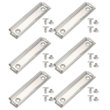 Imagem de PATIKIL Clipes de prancheta de metal de 12 cm, pacote com 6 clipes montáveis de alta aderência, grampo de molas fortes com 12 rebites para escritório, casa, prata (brilhante)