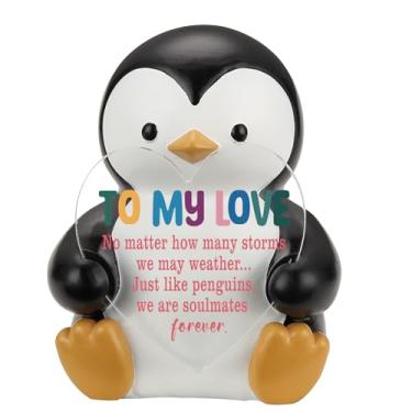 Imagem de To My Love Soulmates Forever Presente romântico para namorada, namorado, marido, esposa, pinguim, estatueta acrílica com coração, aniversário, Dia dos Namorados, casamento, decoração de escritório e