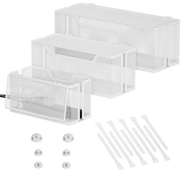 Imagem de Pacote com 3 caixas de gerenciamento de cabos, caixa organizadora de cabos de malha de metal para fios de TV, esconderijo elétrico, filtro de linha – caixa de armazenamento de cabos sob a mesa com