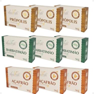 Imagem de Kit com 9 Sabonetes Naturais Veganos Alquiverde – Própolis, Barbatimão e Açafrão | Hidratante, Antisséptico, Cicatrizante, Artesanal, Ecológico e Sustentável para Todos os Tipos de Pele