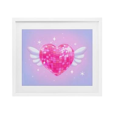 Imagem de Stupell Industries Disco Heart with Wings Impressão emoldurada branca sob vidro, design por Stephanie Sanchez, 13 x 16