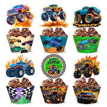 Imagem de Conjunto de decoração de cupcake Monster Truck Theme 48 unidades - Mar