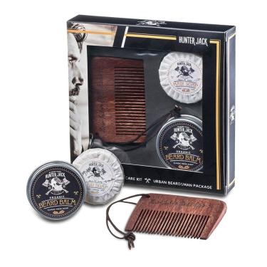 Imagem de HJ Kit para Barba Profissional Portátil com Cera e Pente, 3 Itens, HUNTER JACK, Preto