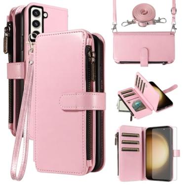 Imagem de Asuwish Capa de telefone para Samsung Galaxy S23 Plus S23+ 5G Capa com protetor de tela de vidro temperado e cordão com zíper carteira porta-cartão suporte celular S23plus 23S + S 23 23+ SM-S916U 16.8