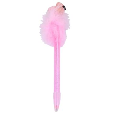 Imagem de Caneta Esferográfica Rosa Escolar com Glitter e Topo Felpudo Flamingo School Basics
