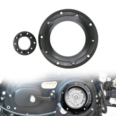 Imagem de Derby Cover Timing Timer Cover Transparente Apto para Harley Dyna 1999-2017 Low Rider Street Bob Wide Glide Fat Bob Super Glide Softail 1999-2018 Breakout Deluxe Slim FLS (preto)