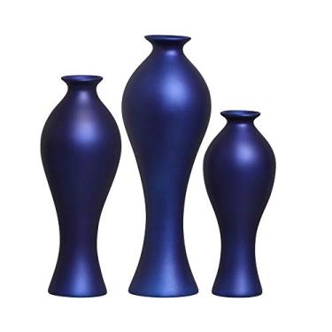 Imagem de Trio Vaso Califórnia Decoração Em Cerâmica Azul Royal