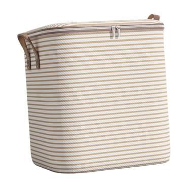 Imagem de Bothyi Saco de armazenamento de roupas, caixa de mudança para economizar espaço, grande com tampa, caixa de armazenamento para embalar roupas de cama, Listra Bege