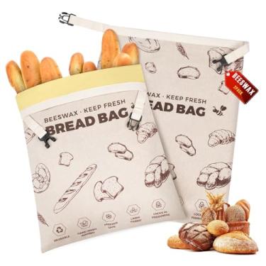 Imagem de YARRAMATE Sacos de pão de cera de abelha para fermento caseiro, sacos reutilizáveis de armazenamento de alimentos de linho para manter o pão fresco, grande seguro para freezer e recipientes de pão