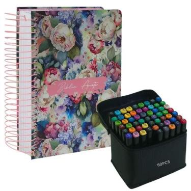 Imagem de KIT Bíblia Anote Espiral Primavera Flores Letra Grande ARC e kit de 60