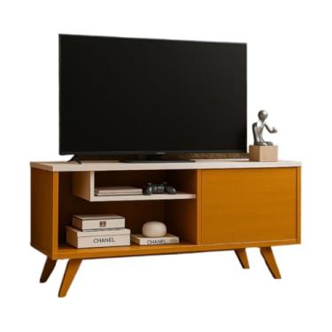 Imagem de Rack Para Tv Estante Sala Painel Bancada Suporte Aparador Móvel Com Prateleira Madeira 55x100x36cm MDP(Ype/Off White)