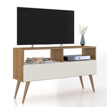Imagem de Rack Bancada Tv 43 Pol. Sala Com Pes Retro 1 Gaveteiro - Cor 97 * 68 * 30cm(Nature/Off)
