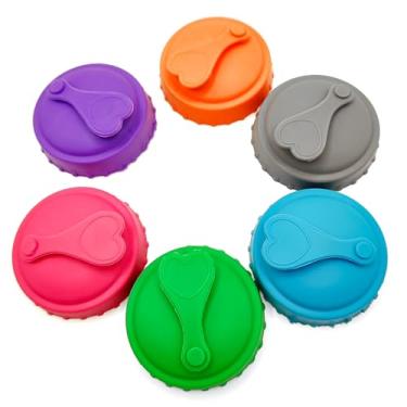 Imagem de Pacote com 6 tampas reutilizáveis de silicone para latas de refrigerante - tampas de vedação multicoloridas para latas de cerveja e bebidas