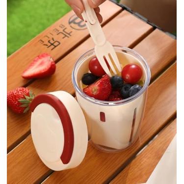 Imagem de Copo de armazenamento de salada de frutas com tampas e garfo, recipientes reutilizáveis à prova de vazamento de 590 ml, para café da manhã, frutas vermelhas, piquenique, festa, viagens, mantém você