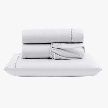 Imagem de Jogo De Lençol Peletizado 400 Fios Solteiro 3 Peças Casa - Hotel - Pousada Barato - Branco