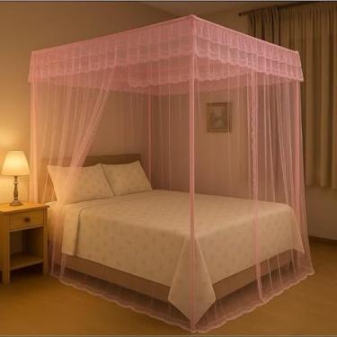 Imagem de Mosquiteiro Palácio Casal/Queen com Armação Completo – Proteção Anti-Mosquito, Elegante e Sofisticado(Rosa,Casal Box)