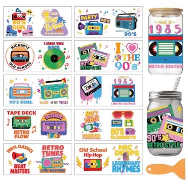 Imagem de arricraft 10 adesivos de transferência de copo de PVC com tema de rádio colorido retrô, estampa de cassete de rádio de desenho animado à prova d'água UV para copos de 473 ml, decoração de impressão de