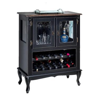 Imagem de Adega Colonial De Madeira Com 2 Portas Para Até 12 Garrafas - Preto Com Tampo Castanho Envelhecido