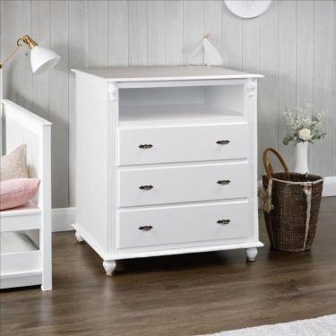 Imagem de Cômoda Para Quarto Com 3 Gavetas Nicho E Pés Torneados - Branco Laca