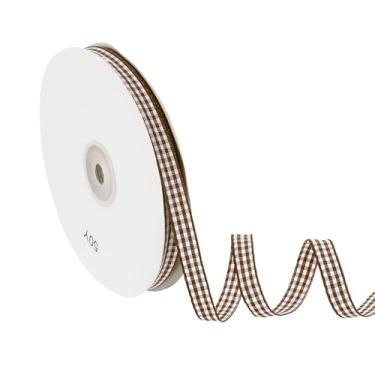 Imagem de PATIKIL Fita guingão de 50 jardas x 9,5 cm, fita xadrez de nylon quadriculada para presente para grinalda de laço de Ação de Graças, artesanato, aniversário, casamento, marrom