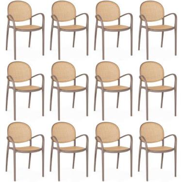 Imagem de Kit 12 Cadeiras de Jantar Roma Com Braço para Sala e Cozinha - Marrom 