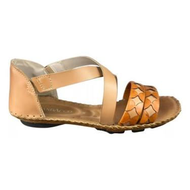 Imagem de Sandália Andacco Calcanhar Fechado Rasteira Couro 12380, 37, Camel
