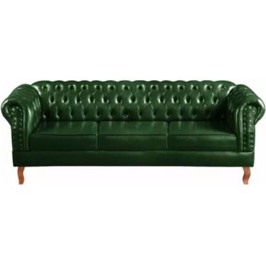 Imagem de Sofá Chesterfield 3 Lugares Dom Pedro Vintage Retrô Capitonê Couro Verde