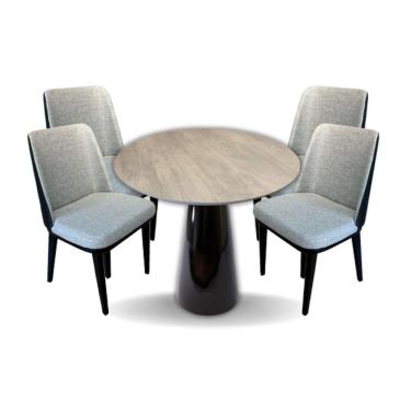 Imagem de Conjunto Mesa De Jantar Cone 100 Cm Tampo Cimento Texturizado Base Preta Com 4 Cadeiras Londres Cor Preto