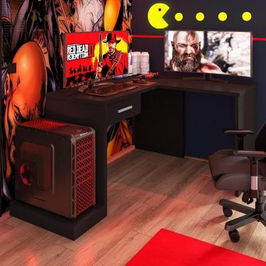 Imagem de Mesa Gamer De Canto Com Gaveta Wayra Preto