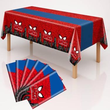 Imagem de iCrius Pacote com 6 toalhas de mesa com tema de aranha, capas de mesa de plástico descartáveis para festas de aniversário, 137 x 272 cm (Cidade Aranha, 6 peças)